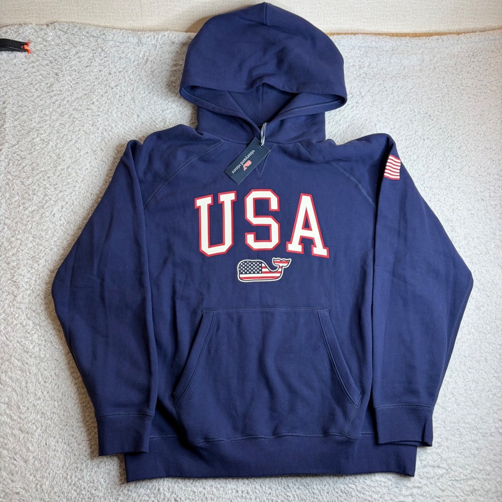 NEW Vineyard Vines USA French Terry Hoodie Nautical Navy XL 1K005186-480-XL NWT